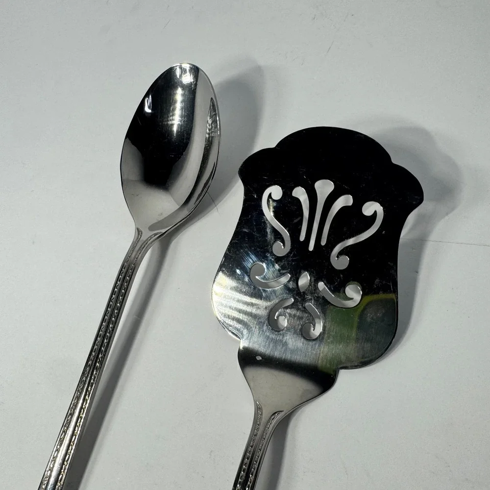 Reed & Barton Royal Shell Stainless Steel Serving Spoon & Pierced Pie Server VTG
